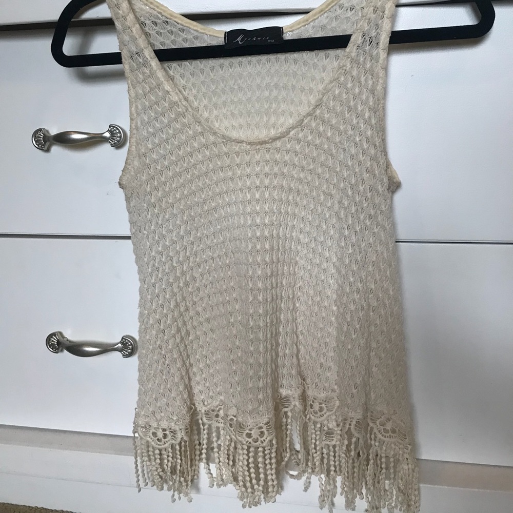 Cream Fringe Tank Top